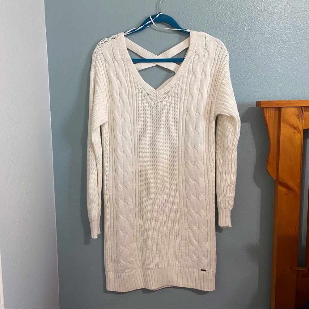 Hollister Cream Criss-Cross Mini Sweater Dress size Small